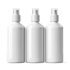 Four Minimalist White Spray Bottles on a Transparent Background
