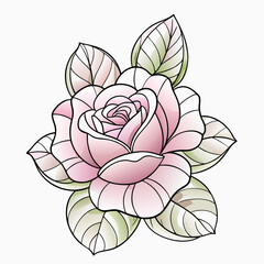 Pink Rose Flower Tattoo Design Illustration