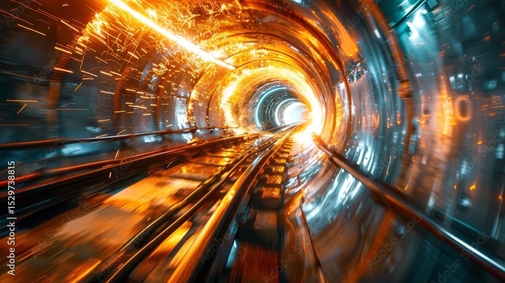 Poster a captivating image of a tunnel filled with light and motion, exemplifying energy and movement, idea