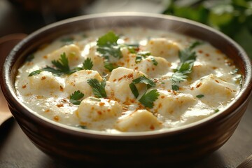 Creamy paneer dish in a bowl, garnished with cilantro and spices. A delicious Indian culinary delight.
