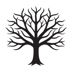 Obraz premium Silhouette of Leafless Tree with Detailed Branches on White Background