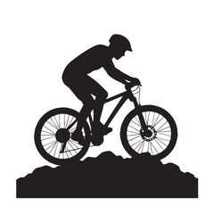 Obraz premium Mountain Biker Riding Up Rocky Terrain in Silhouette Vector Art