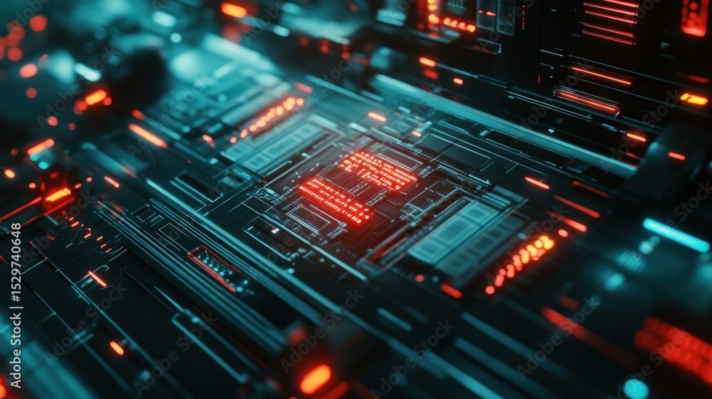 Poster high-tech abstract interface with shifting red and cyan laser beams, background wallpaper ai generat