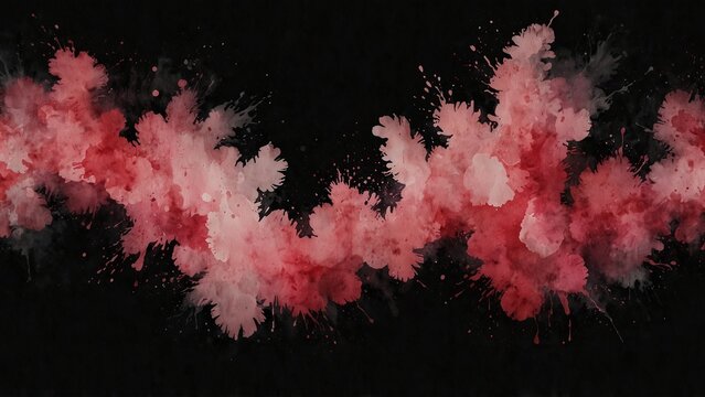 Abstract pink watercolor color splash on black background