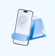 3D Mobile Checkout Icon with Shopping Bag