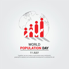 Vector illustration of World Population Day, observed on July 11th. A stylized, red graphical representation of a population growth chart is show poster design.