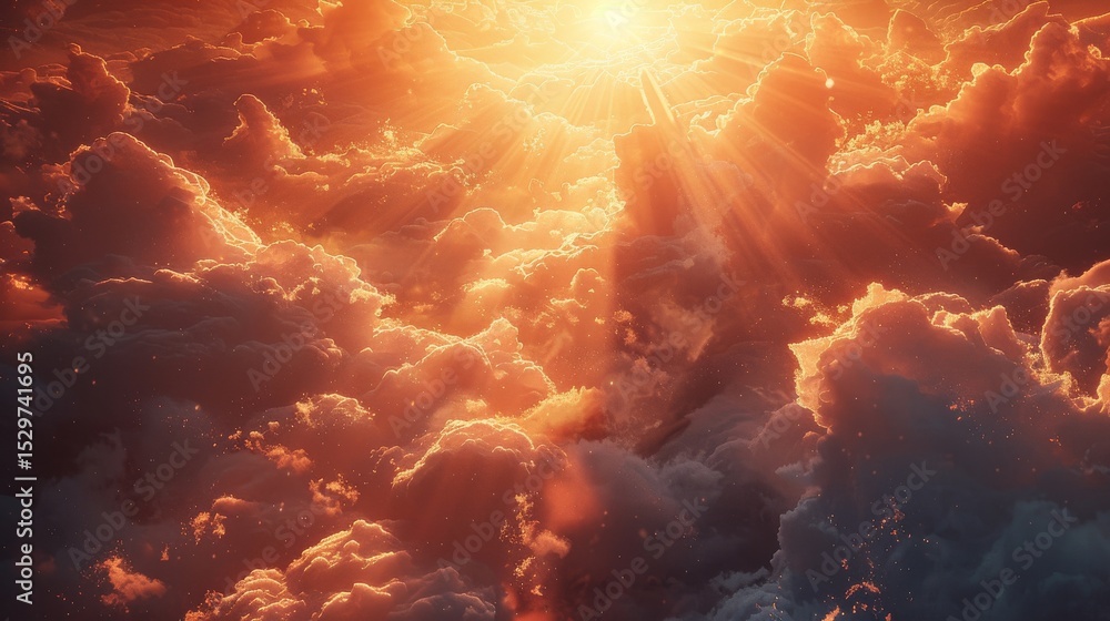 Aufkleber this stunning image showcases a breathtaking sunset illuminating the clouds from below with warm ray