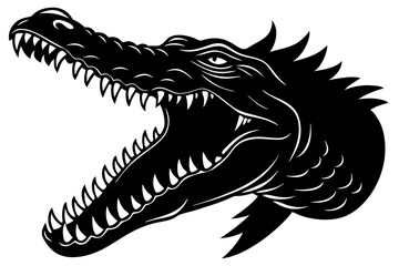 Aggressive black and white crocodile dragon head