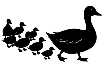 Mother goose and her goslings silhouette