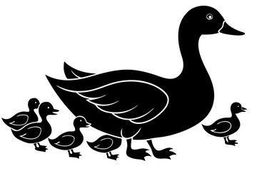 Mother goose and her goslings silhouette