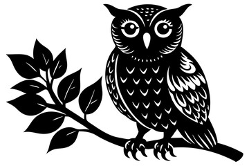 Black and white owl perched on branch