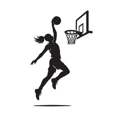 Female Basketball Player Dunking Ball in Silhouette Sports Illustration
