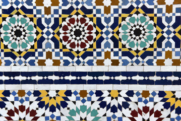 Moroccan Islamic mosaic tiles in Marrakesh, Morocco