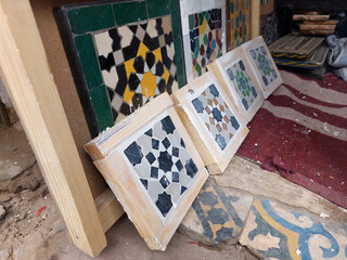 Moroccan Islamic mosaic tiles in Marrakesh, Morocco