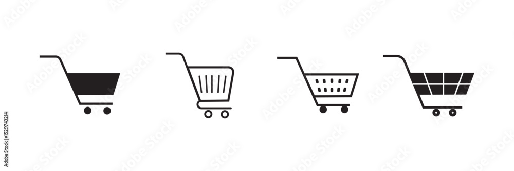 Poster shopping cart icons set for web and uiux design. vector objects isolated on a white background, shop