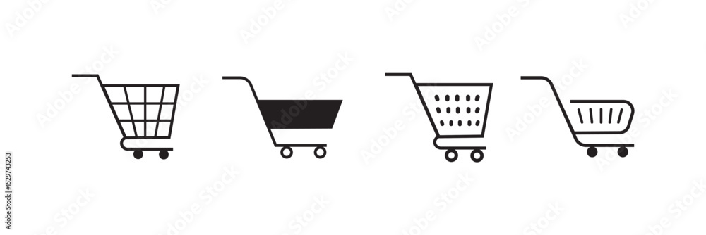 Poster shopping cart icons set for web and uiux design. vector objects isolated on a white background, shop