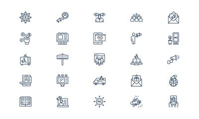 Advertisement icon illustrating promotion and marketing strategy in clean digital outline style