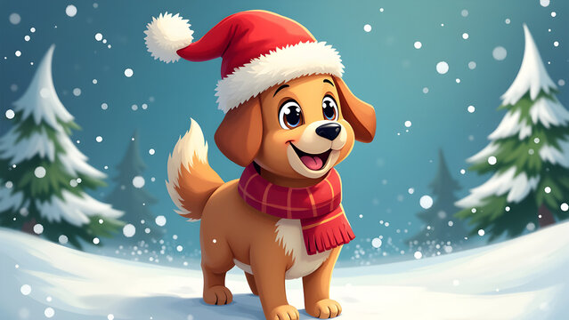 Christmas Dog in a Winter Wonderland