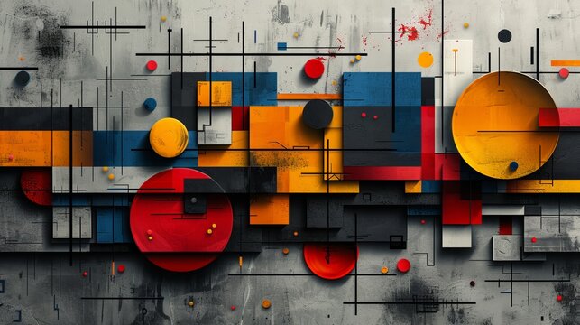 A striking abstract composition features geometric shapes in vibrant colors, illustrating a modern artistic approach that evokes emotions and stimulates visual exploration.