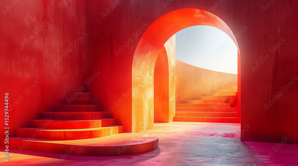 Aufkleber a stunning abstract architecture featuring red arches and staircase bathed in sunlight creates a cap