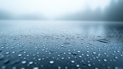 Water droplets on a misty lake surface