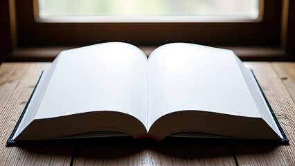 Open Book on White Beach Towel Lying on Wooden Deck by the Sea.
