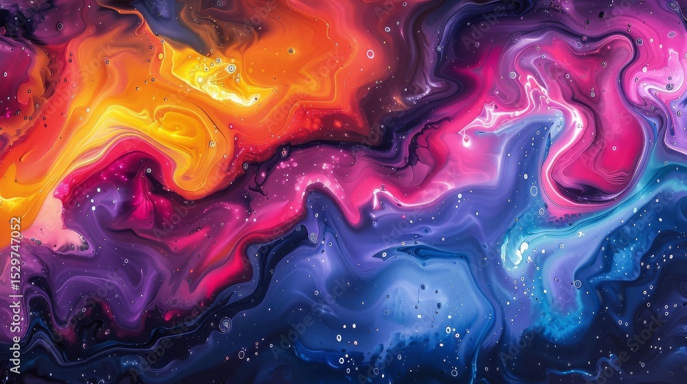 Aufkleber an abstract explosion of vibrant colors blending seamlessly, creating a cosmic atmosphere that evoke