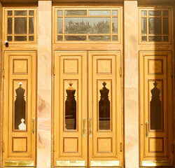 The doors are flanked by side panels with similar ornamentation, creating an impression of luxury and classical architecture