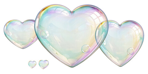 Heart shaped bubbles float gracefully, reflecting light and creating whimsical atmosphere. These soap bubbles bring joy and sense of wonder