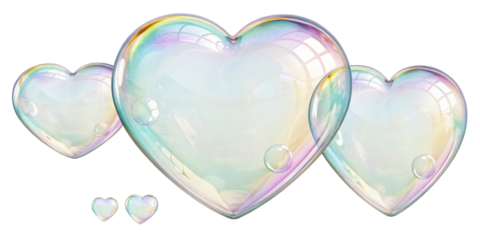 Heart shaped bubbles float gracefully, reflecting light and creating whimsical atmosphere. These soap bubbles bring joy and sense of wonder