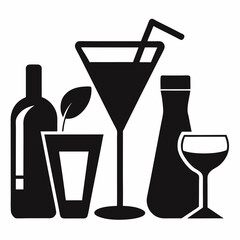 A vibrant set of isolated vector cocktail and drink illustrations, perfect for a bar or party beverage menu