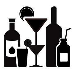 Bottle set of wine Symbol of alcohol silhouettes Wine Icons