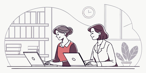 Two Women Working on Laptops in Office