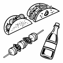 Set of hand drawn elements for baker's menu - black doodle isolated on white background, vector