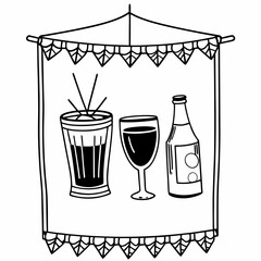 Vector illustrations of various drinks in glasses, bottles, and cans
