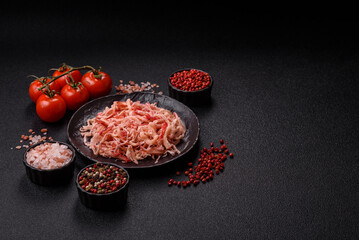 Food, dried squid in shavings or chopped as snacks or jerky. Snack dried squid for beer