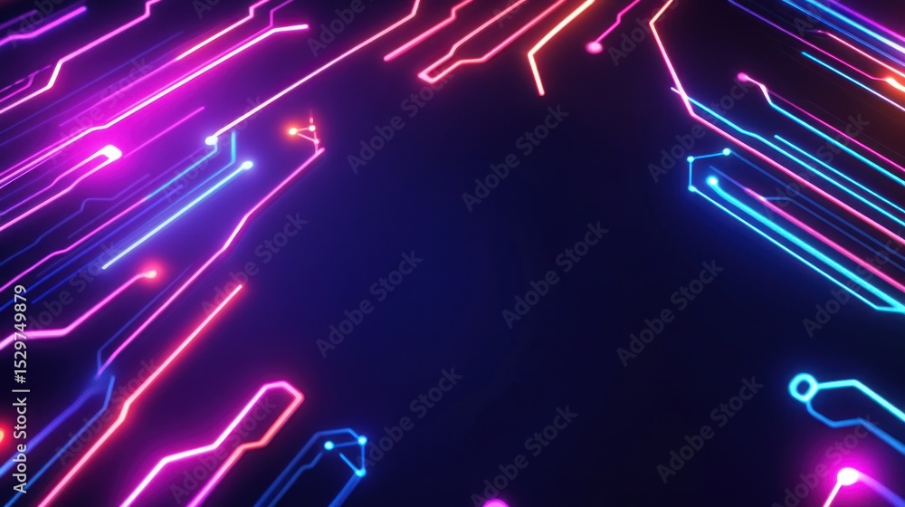 Poster futuristic design of bright neon circuit lines intertwined with technology theme background wallpape