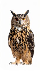 Owl sitting on white background, no shadow