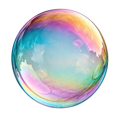 Vibrant soap bubble reflects spectrum of colors, creating mesmerizing visual display that captivates viewer imagination