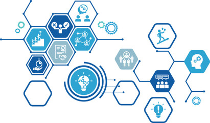 Naklejka premium Soft skills icon set. Containing communication, empathy, assertiveness, personality, problem-solving, creativity, punctuality and work ethics icons. Solid icons vector collection. EPS 10