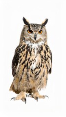 Fototapeta premium Owl sitting on white background, no shadow