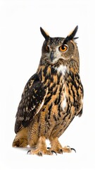 Fototapeta premium Owl sitting on white background, no shadow