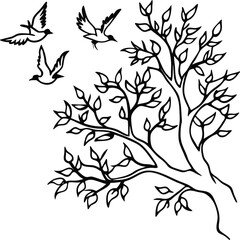 tree branches turning into birds flying away  .eps