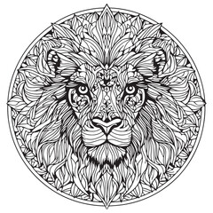 a lion head with leaves on it