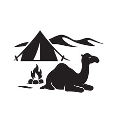Camel Resting Near Tent and Campfire in Desert Scene