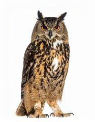 Fototapeta premium Owl sitting on white background, no shadow