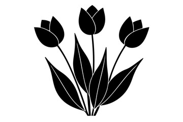 Tulip Buds and Leaves – Minimal Outline Vector Floral Set

