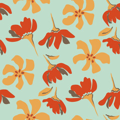 Whimsical stylized floral pattern, Seamless design with hand drawn groovy flowers for textile, home decor  