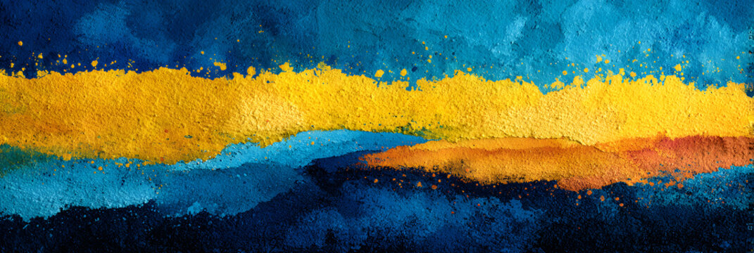 Celebrating swedish national day with abstract blue and yellow theme. Sveriges nationaldag. Horizontal banner. Copy space. Background in colors of flag of Sweden