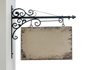 Vintage Ornate Hanging Signboard Blank Wooden Sign with Metal Frame, Perfect for Business, Cafe, or Shop Signage